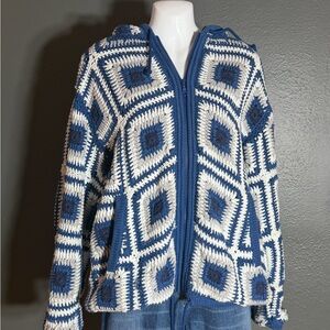 Supreme Blue & Cream Crochet Zip Hoodie